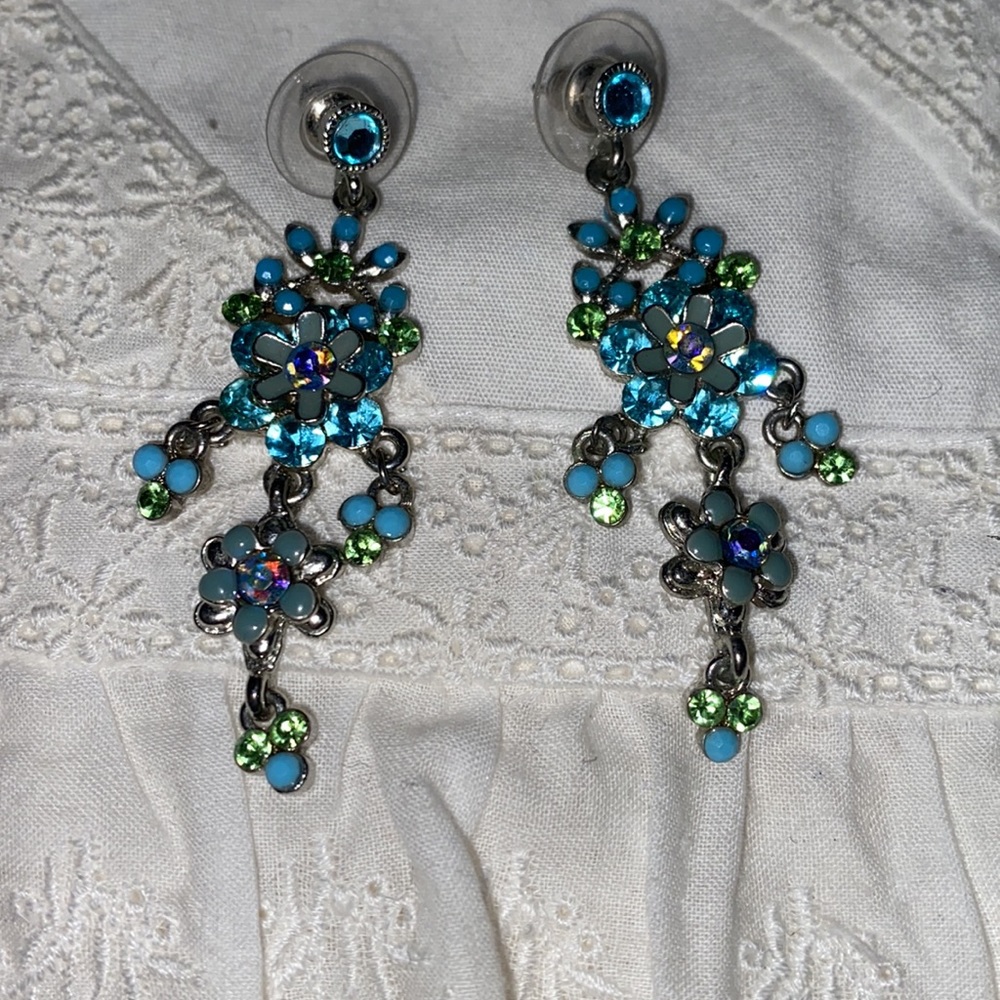 Vintage Crystal Turquoise Chandelier Earrings